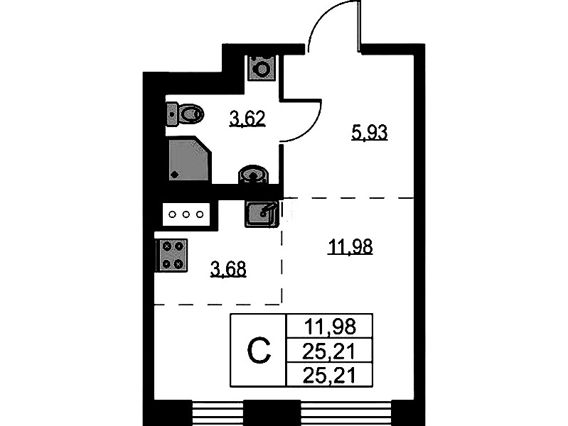 Квартира студия 25.21 м², 9/9 эт., ЖК «Квартал Лаголово»